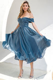 Princesse Une Ligne De l’Épaule Gris Bleu Robe de Bal De Fin d’Année