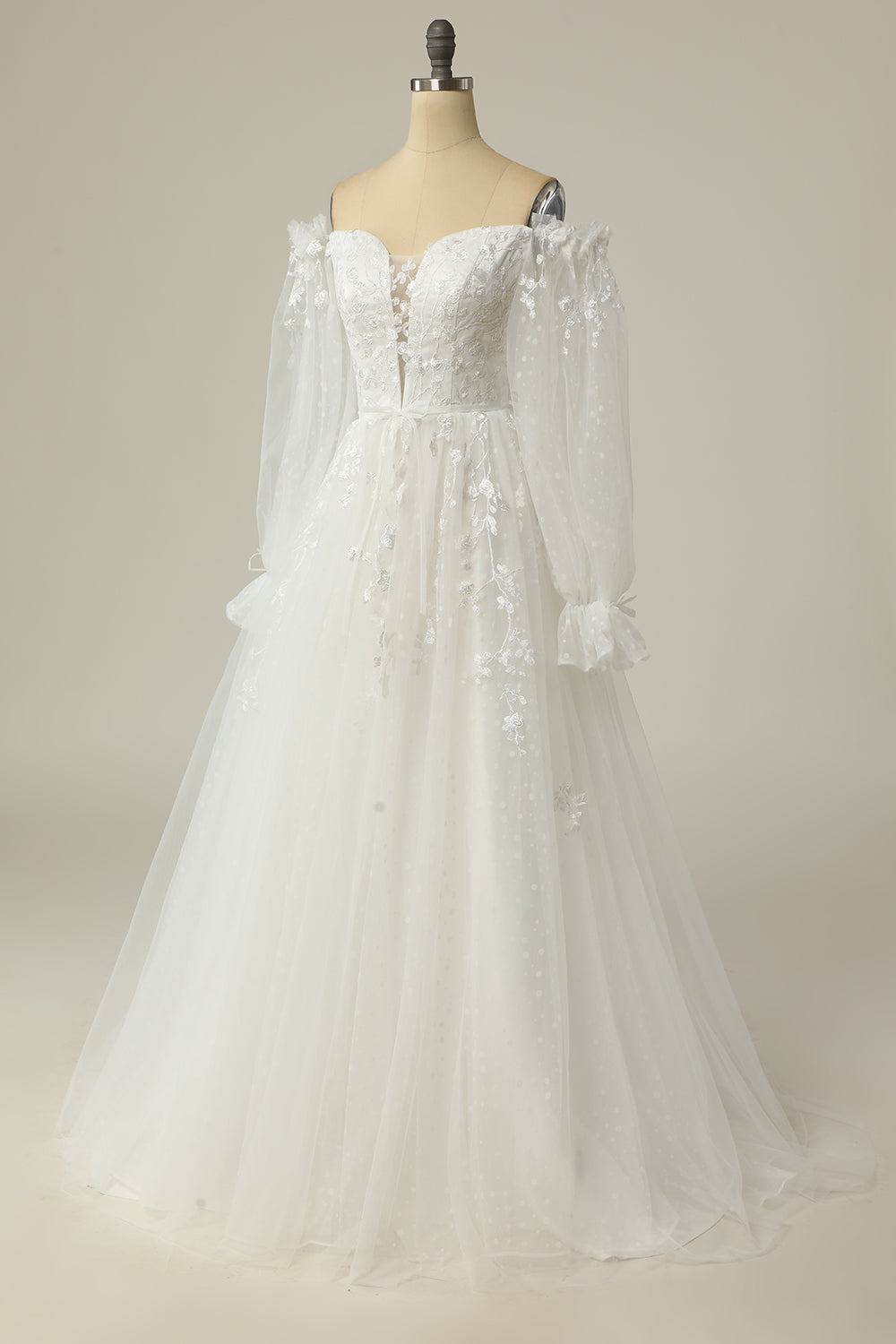 Luxueuse une ligne sur l’épaule Robe de mariée blanche avec appliques