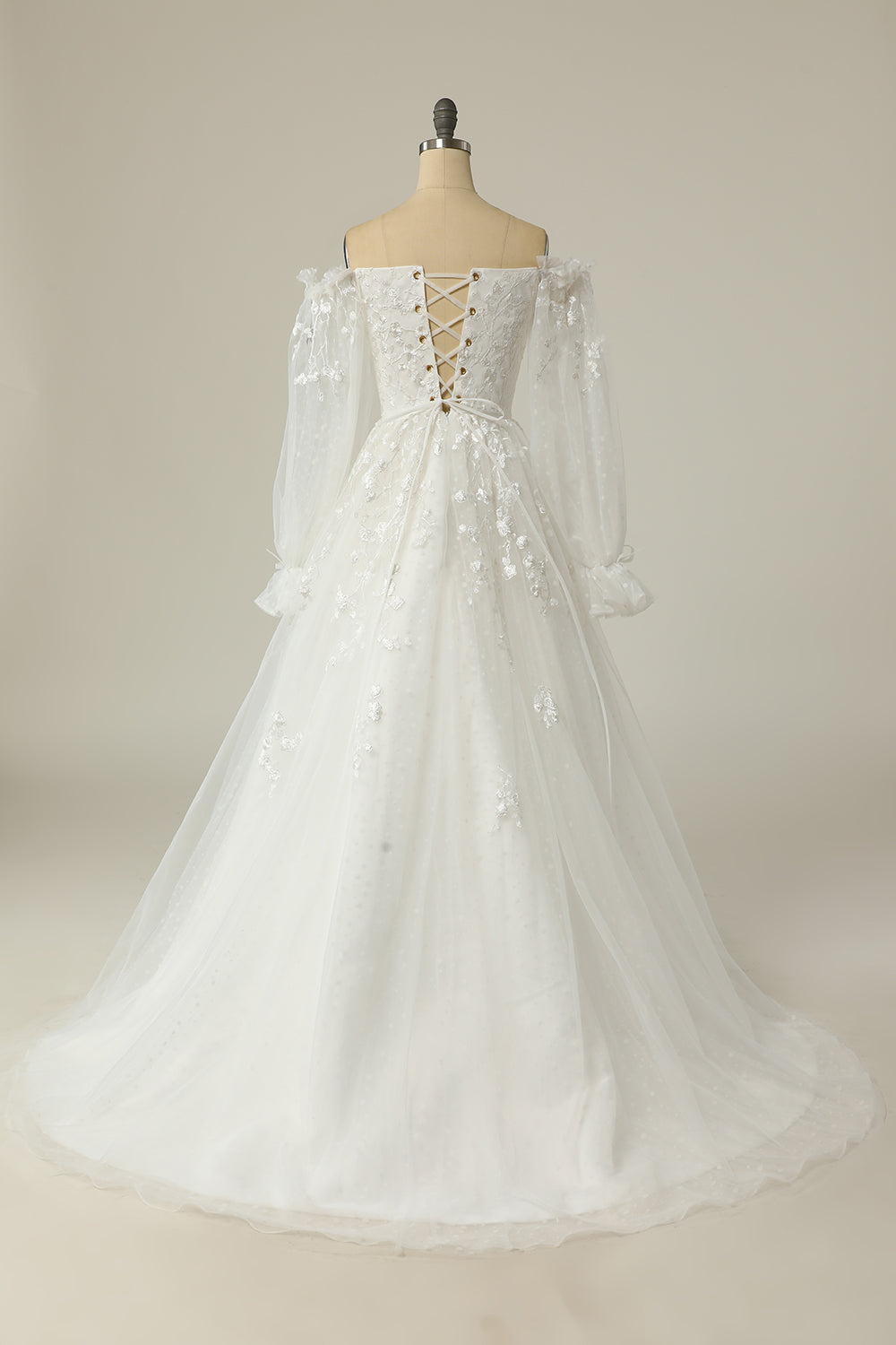 Luxueuse une ligne sur l’épaule Robe de mariée blanche avec appliques