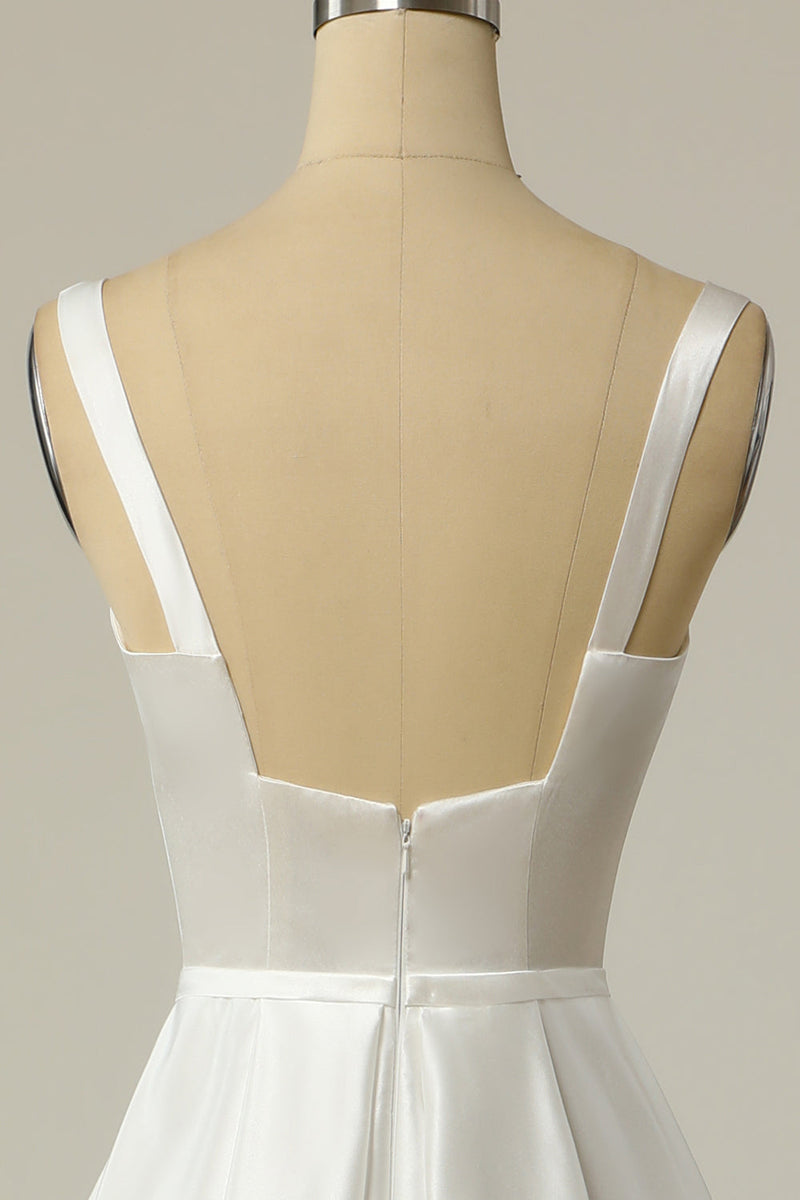 Charger l&#39;image dans la galerie, Simple A Line Col Carré Blanc Longue Robe de Mariée