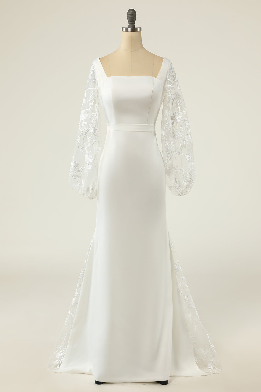 White Mermaid Manches Longues Robe de mariée