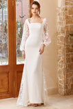 White Mermaid Manches Longues Robe de mariée