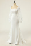 White Mermaid Manches Longues Robe de mariée