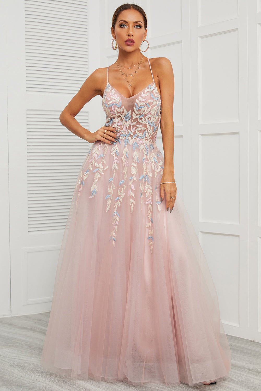 Spaghetti Bretelles Rose Robe de Soirée