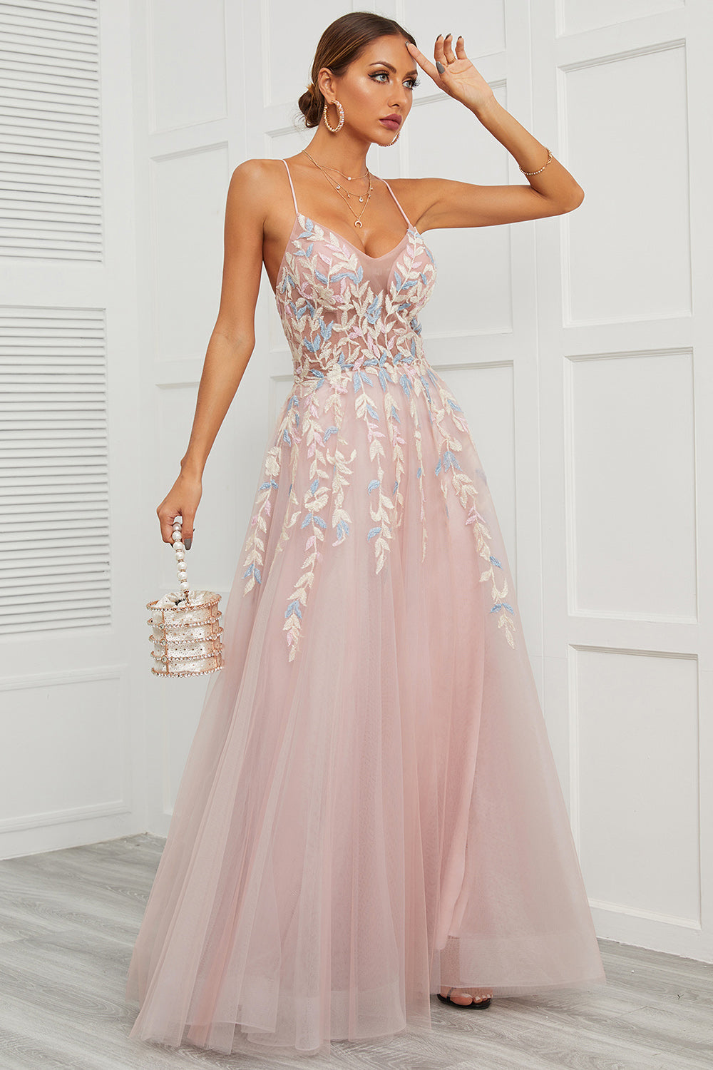 Spaghetti Bretelles Rose Robe de Soirée