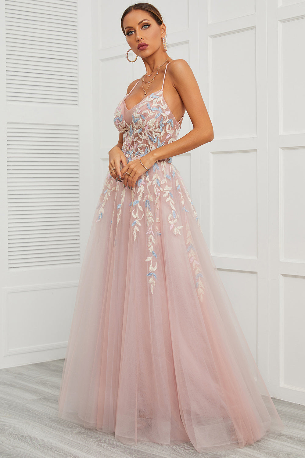 Spaghetti Bretelles Rose Robe de Soirée