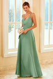 Robe de demoiselle d’honneur longue vert clair avec fente