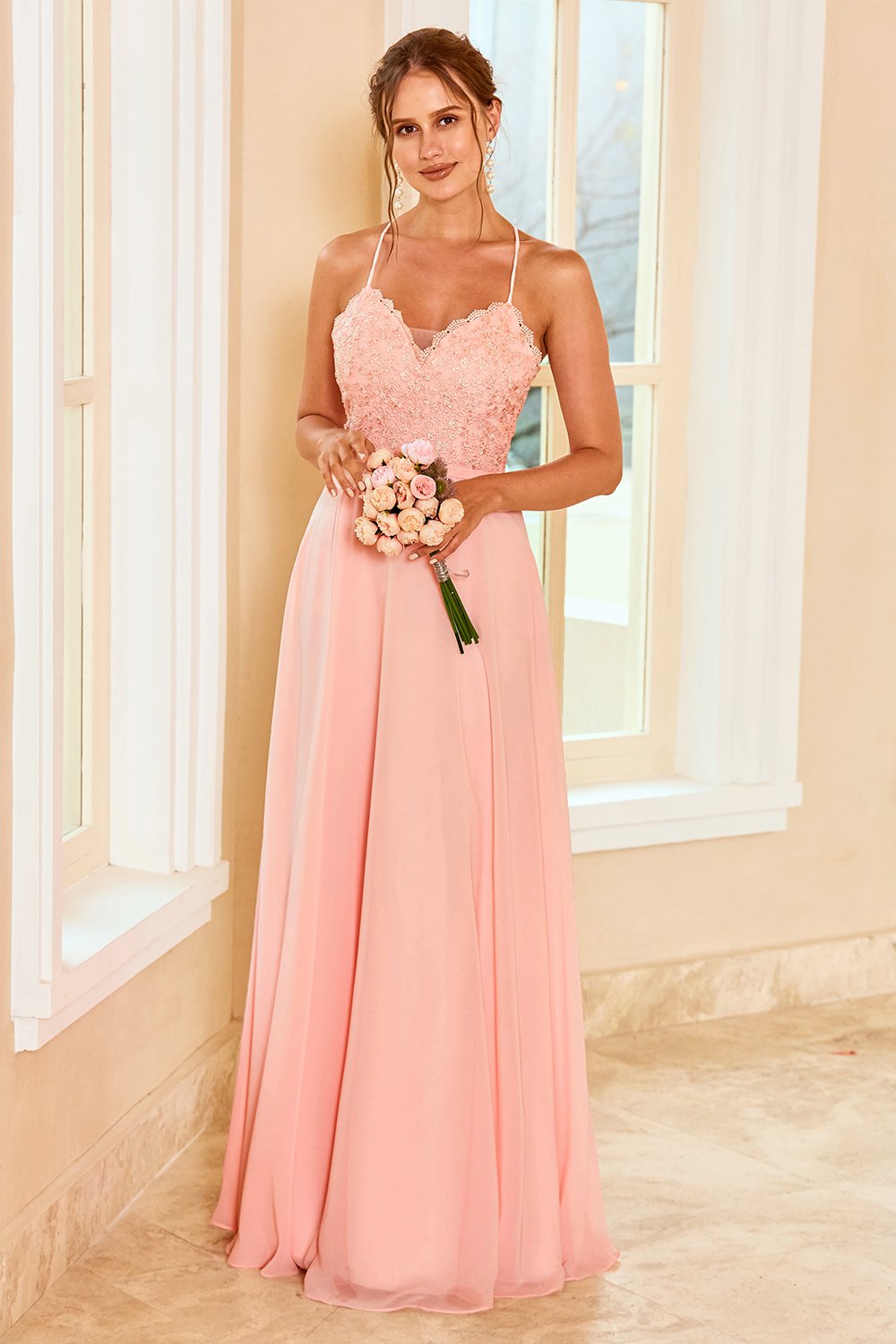 Robe de demoiselle d’honneur En dentelle Blush