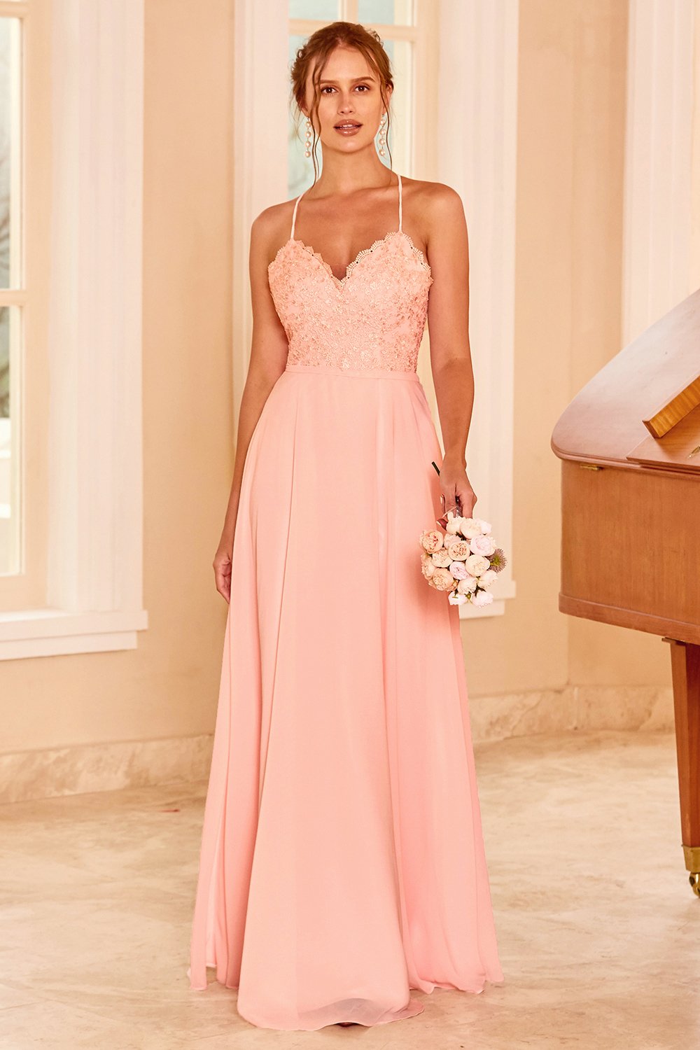 Robe de demoiselle d’honneur En dentelle Blush