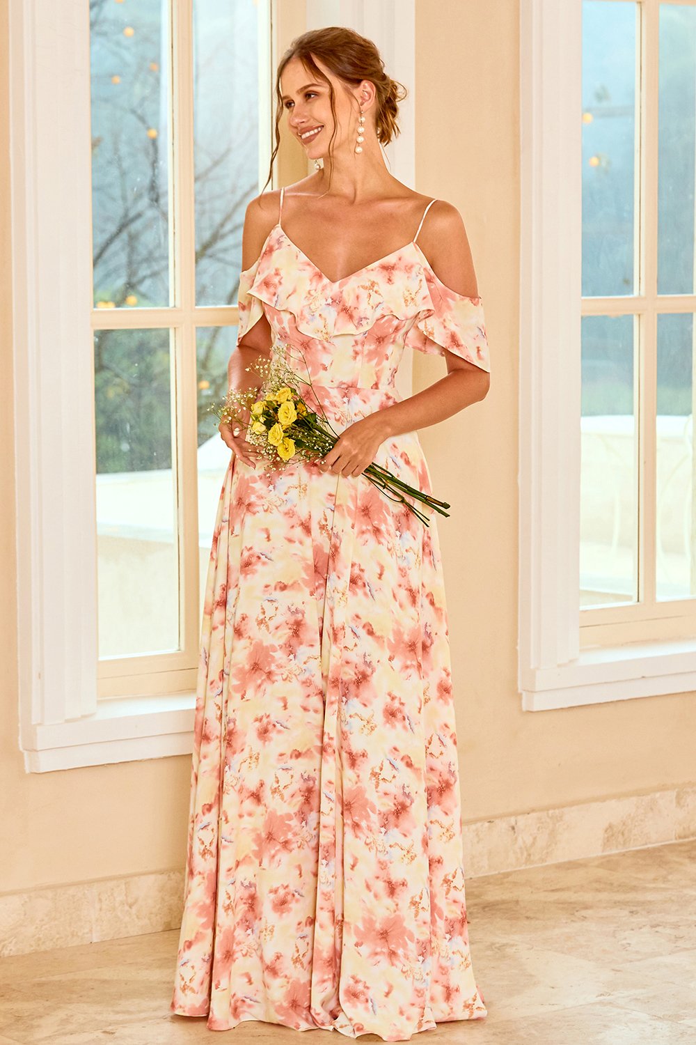 Robe de demoiselle d’honneur Blush imprimée avec volant