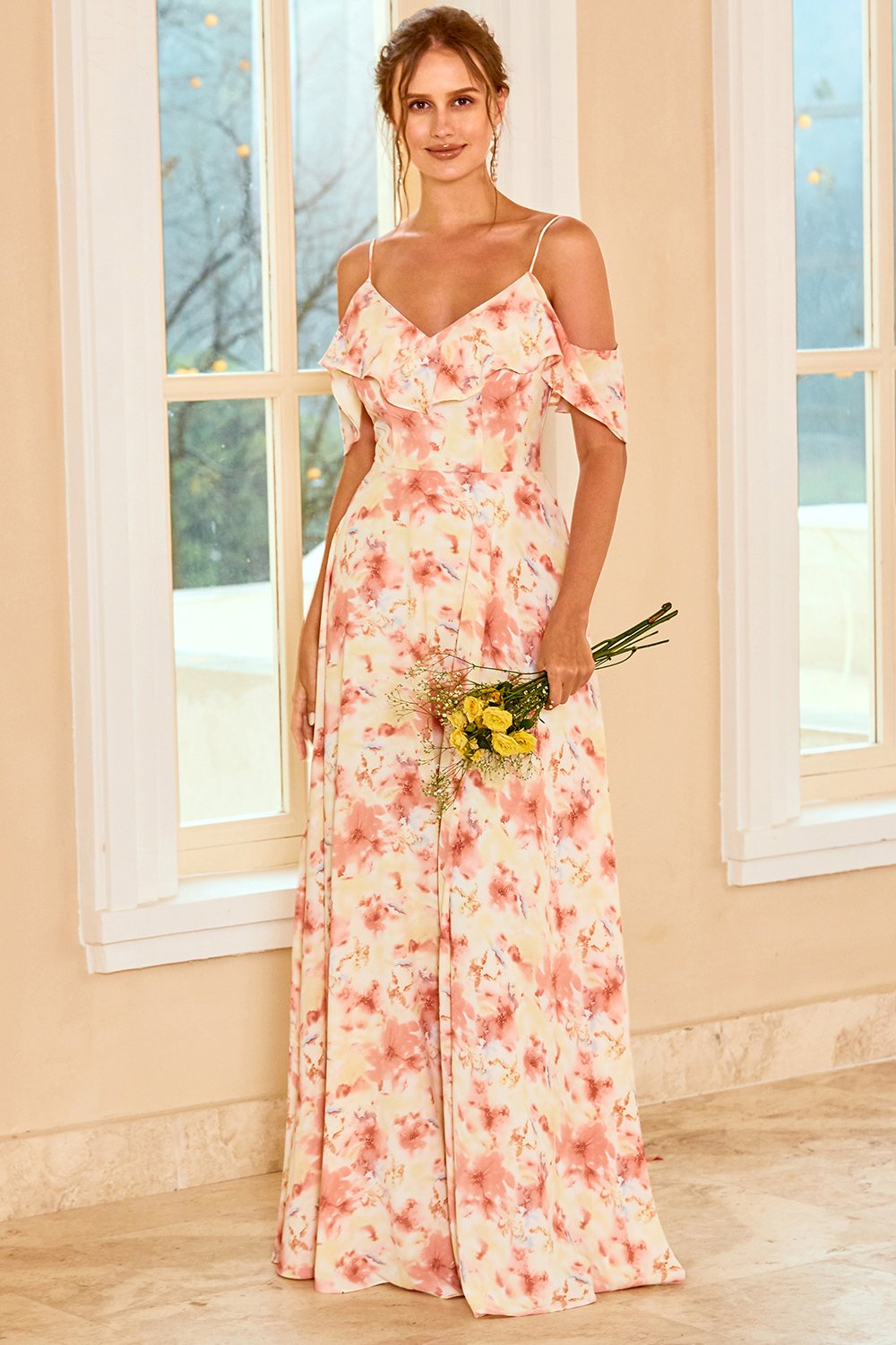 Robe de demoiselle d’honneur Blush imprimée avec volant