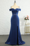 Mermaid Off the Shoulder Navy Robe de demoiselle d’honneur avec perles