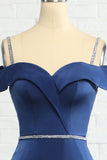 Mermaid Off the Shoulder Navy Robe de demoiselle d’honneur avec perles