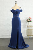 Mermaid Off the Shoulder Navy Robe de demoiselle d’honneur avec perles