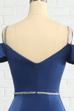 Mermaid Off the Shoulder Navy Robe de demoiselle d’honneur avec perles