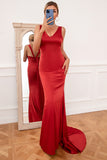 Mermaid V Neck Rust Rouge Longue Robe De Demoiselle d’Honneur