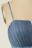 Une ligne Bretelles Spaghetti Robe De Cocktail Courte Bleu Gris