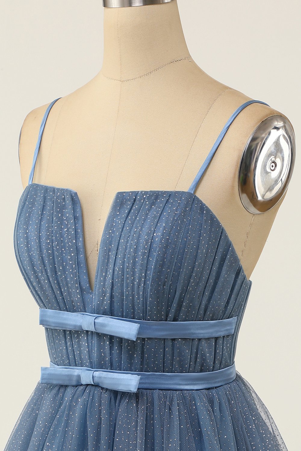 Une ligne Bretelles Spaghetti Robe De Cocktail Courte Bleu Gris