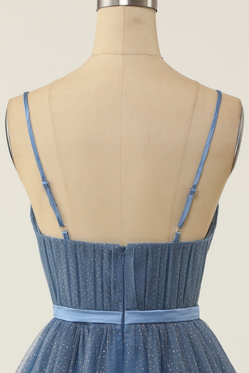 Une ligne Bretelles Spaghetti Robe De Cocktail Courte Bleu Gris