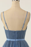 Une ligne Bretelles Spaghetti Robe De Cocktail Courte Bleu Gris