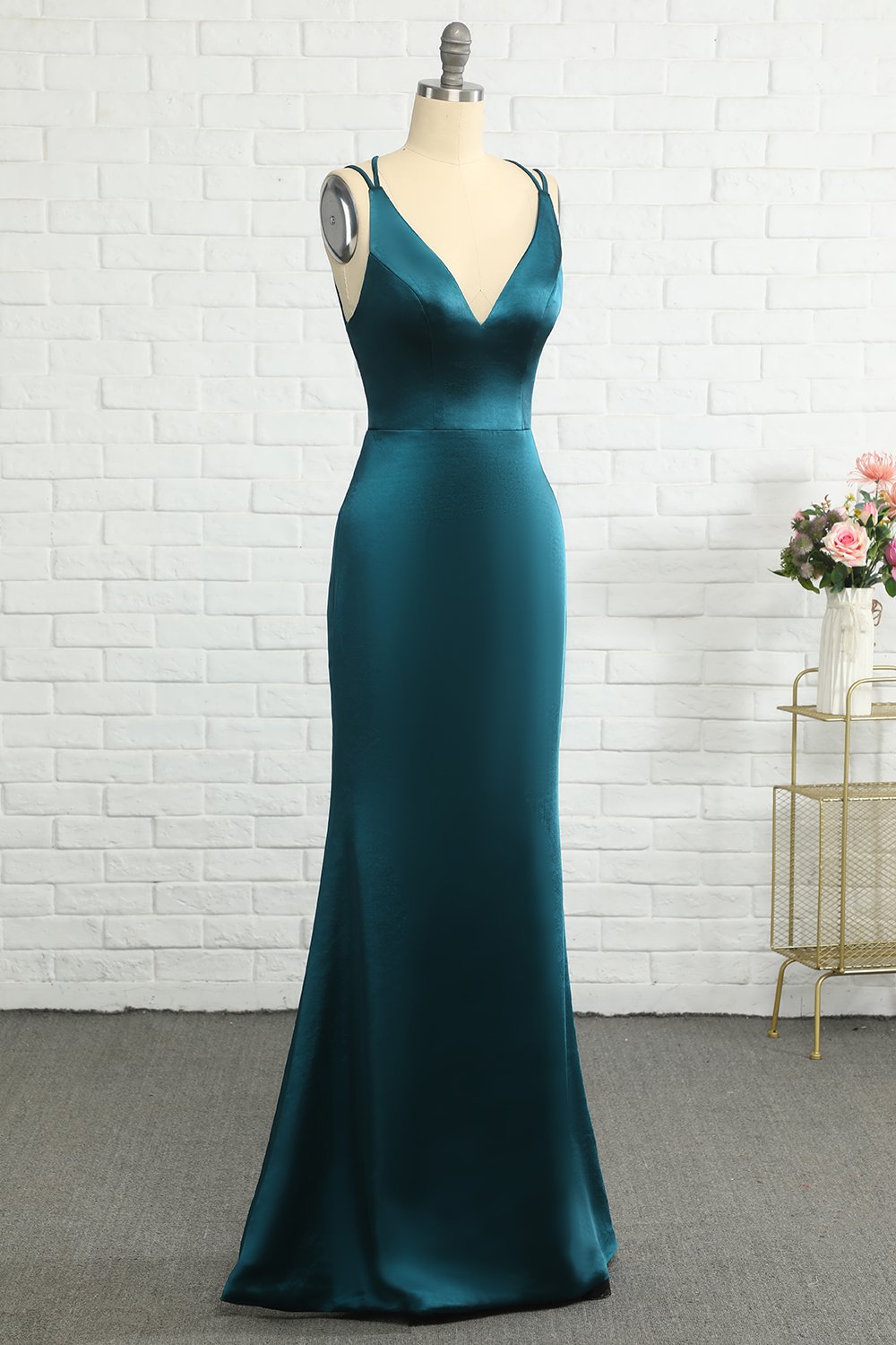 Paon Bleu Sirène Sans Dos Robe de Bal Long