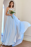 Robe de demoiselle d’honneur bleu clair Halter