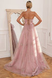 Robe de bal longue Blush à paillettes avec fente