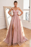 Robe de bal longue Blush à paillettes avec fente