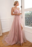 Robe de bal longue Blush à paillettes avec fente