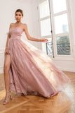 Robe de bal longue Blush à paillettes avec fente