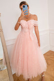 Robe de bal rose off shoulder hearts