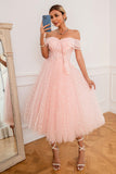 Robe de bal rose off shoulder hearts