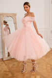 Robe de bal rose off shoulder hearts