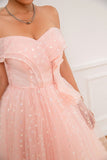 Robe de bal rose off shoulder hearts