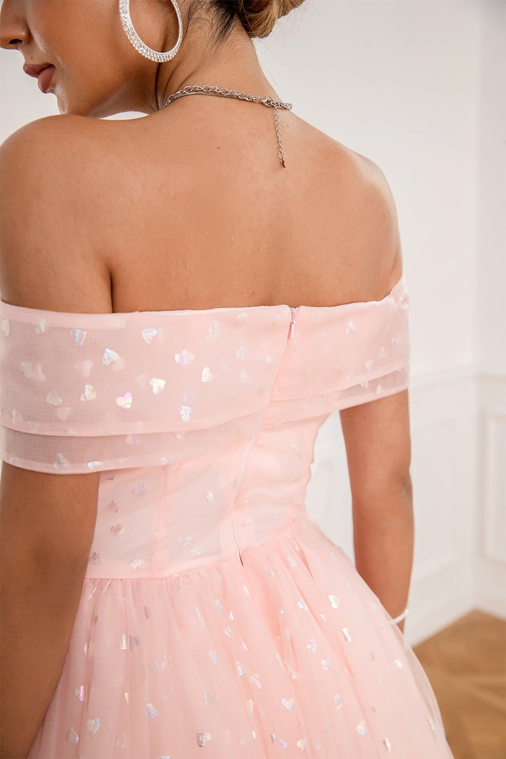 Robe de bal rose off shoulder hearts