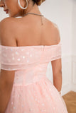 Robe de bal rose off shoulder hearts