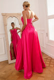 Robe de bal sans bretelles Fuchsia avec fente