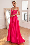 Robe de bal sans bretelles Fuchsia avec fente