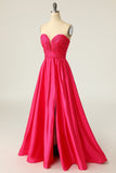 Une ligne Sweetheart Fuchsia Robe de bal longue avec Ruched