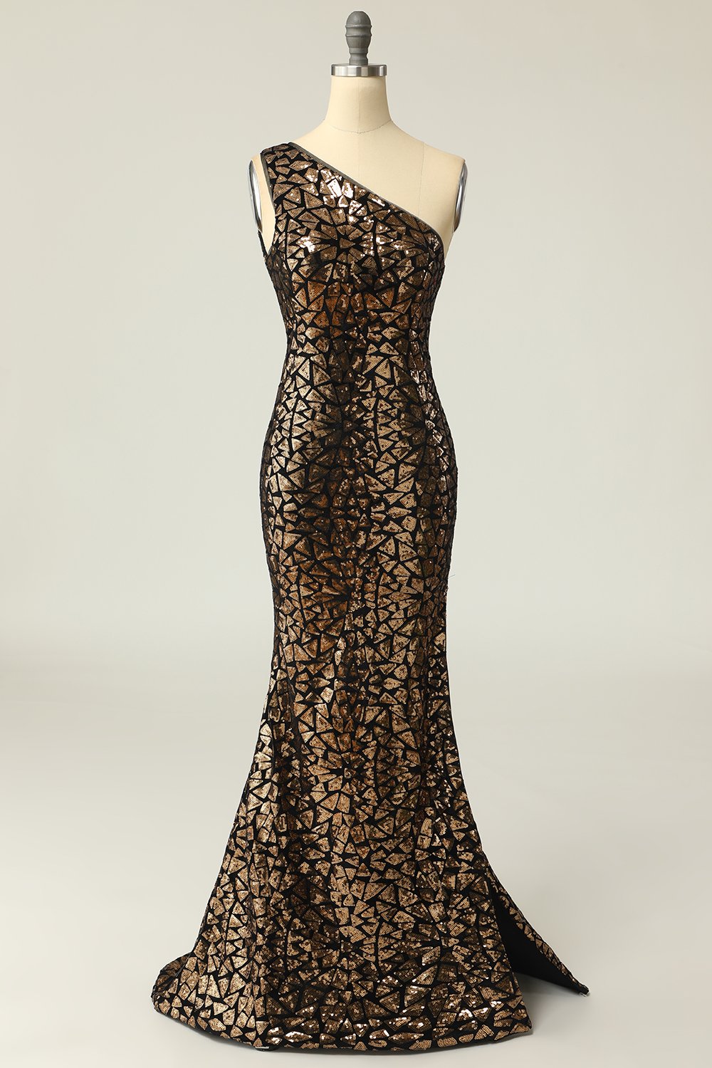 Sirène Une Épaule Robe de bal à paillettes en or foncé