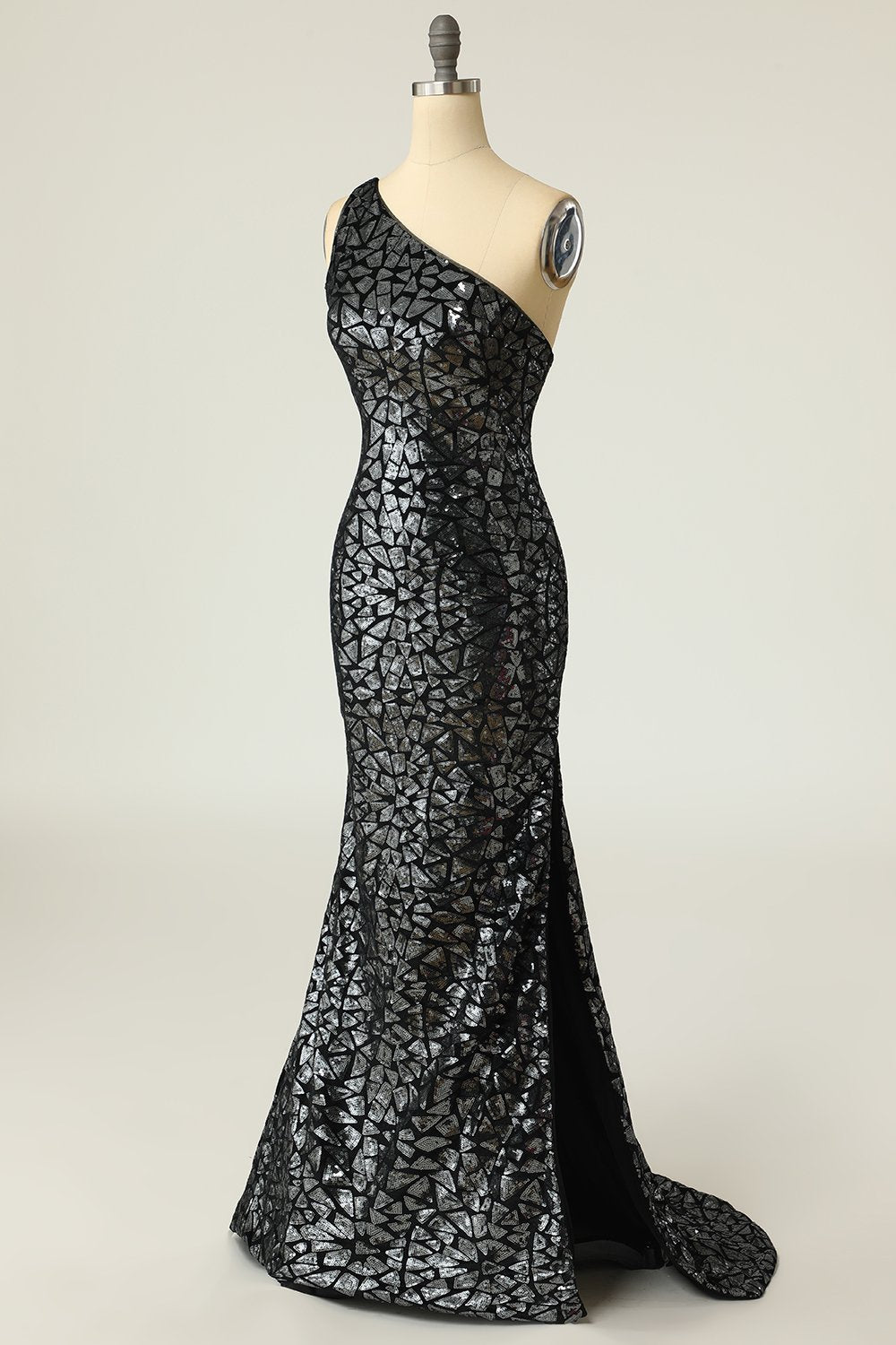 Sirène Une Épaule Robe de bal à paillettes en or foncé