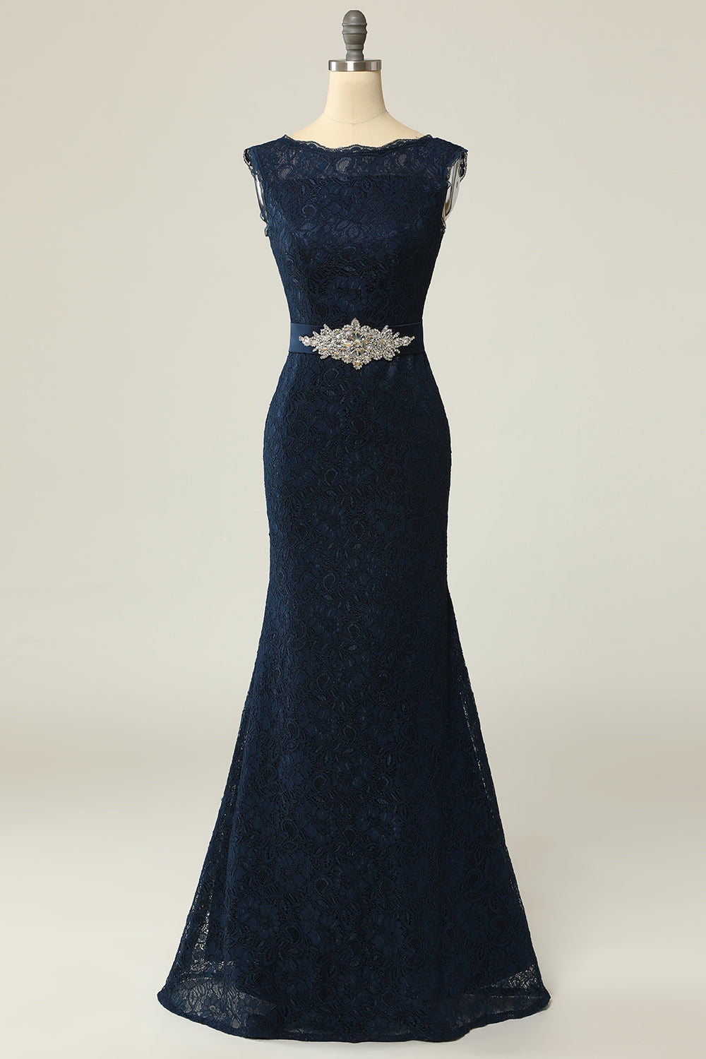 Robe mère fourreau en dentelle marine