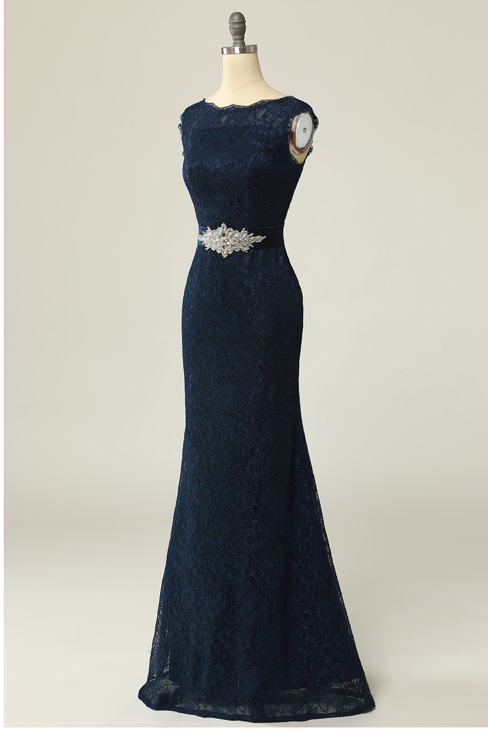 Robe mère fourreau en dentelle marine