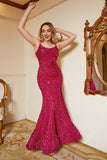 Robe de bal de sirène à paillettes rose vif avec dos lacé