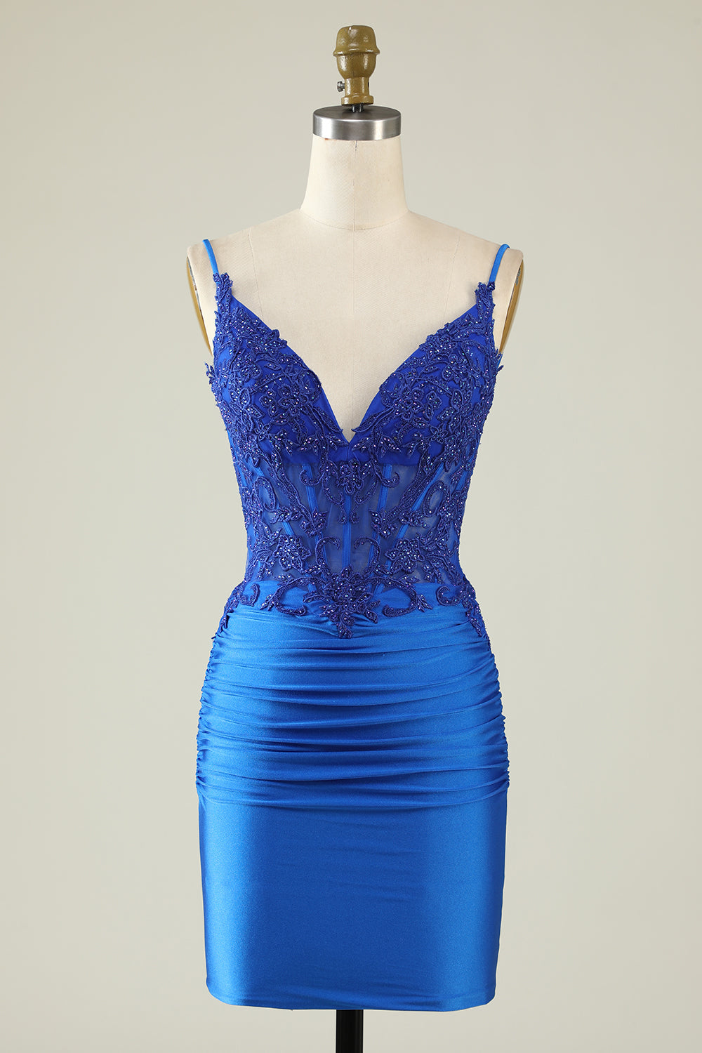 Spaghetti Straps Corset vert foncé Robe de soirée avec perles