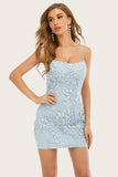Robe de retour courte bleu clair avec perles de dentelle