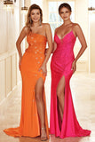 Gaine Halter Orange Longue Robe de Fête avec Front Fendu