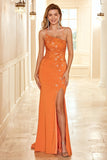 Gaine Halter Orange Longue Robe de Fête avec Front Fendu