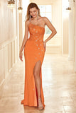 Gaine Halter Orange Longue Robe de Fête avec Front Fendu