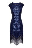 Robe à Franges avec Paillettes Falpper Bleu Marine